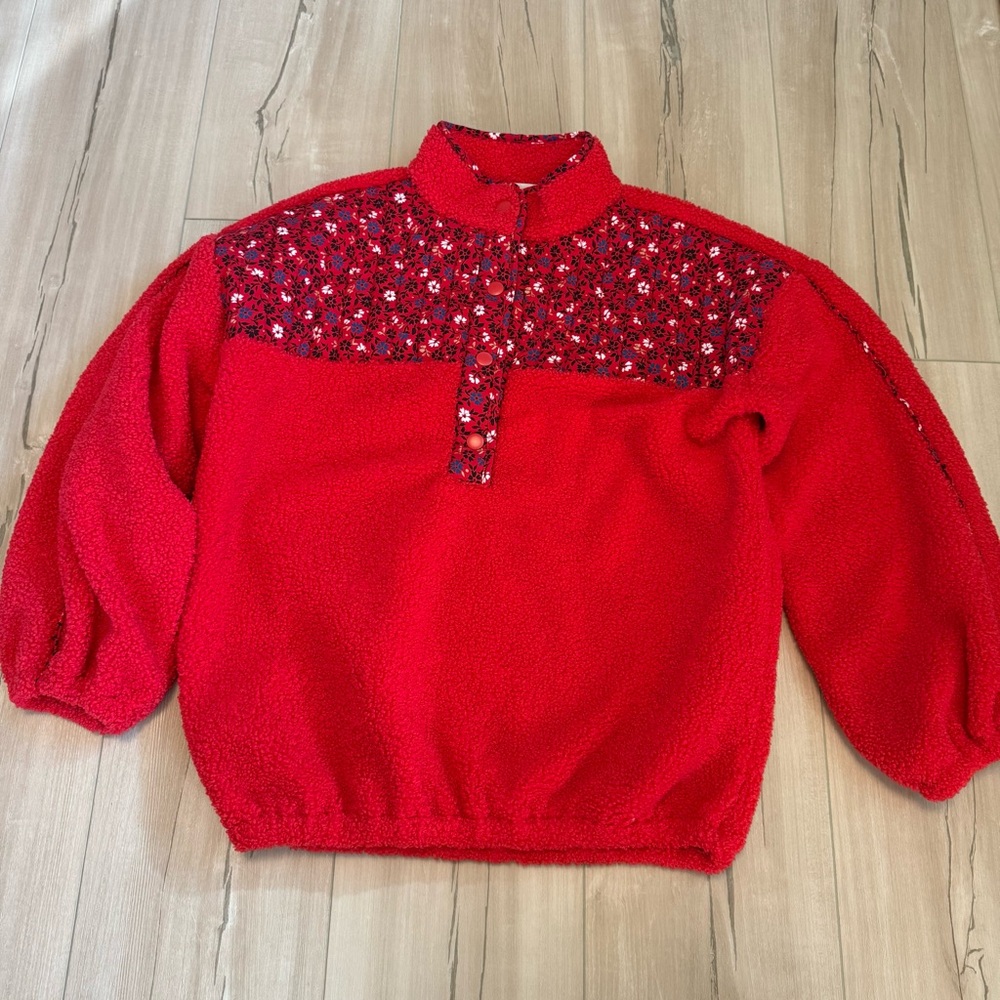 Loft Petite Floral Cozy Sherpa Mixed Media Sweatshirt